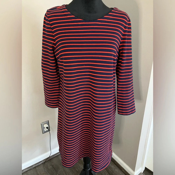 J. Crew preppy navy and red striped a line long sleeve dress. Size small - Picture 1 of 4